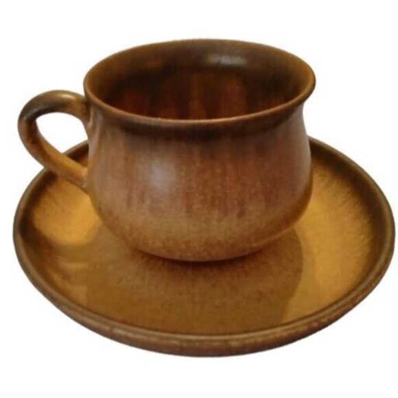 Vtg Denby brown drip made in England stoneware tea cup coffee mug with saucer - Picture 10 of 10